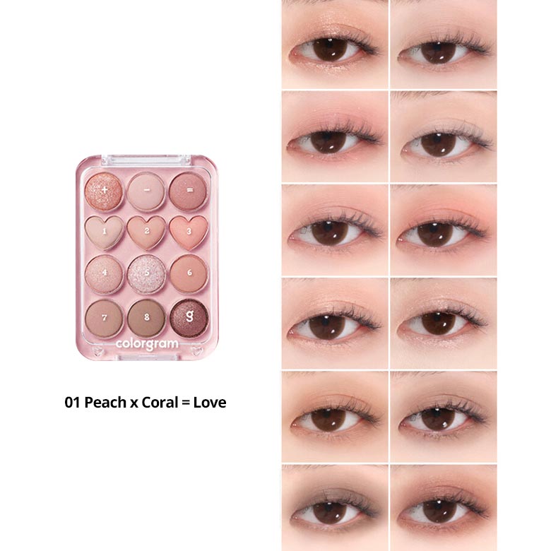 Colorgram, Pin Point Eyeshadow Palette #1 Peach+Coral (9,9g)